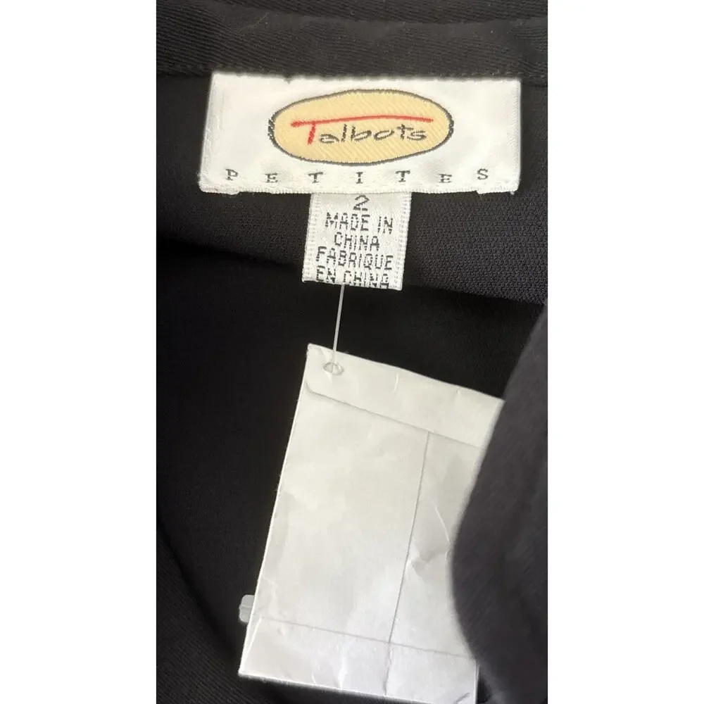 Talbots Petites Black Blazer Mandarin Collar Flap Pockets Size 2P Button Up Top
